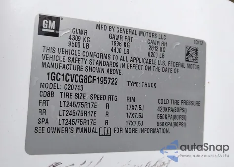 2012 Chevrolet Silverado 2500Hd Work Truck from USA, damaged, VIN 1GC1CVCG8CF195722